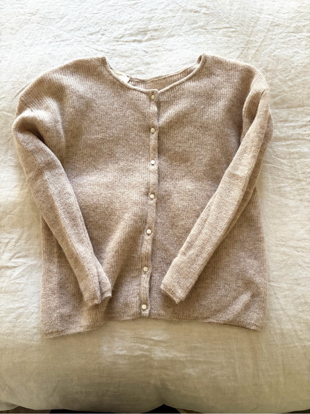 Sezane Crewneck Cardigan in Light Taupe
